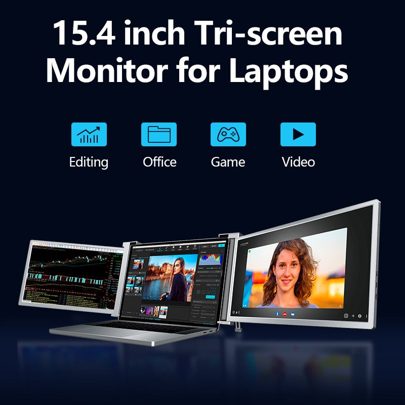 Portable Triple-Screen Monitor For Laptop Expansion Screen 1920x1080 Resolution Easy Installation for 15" & 17"