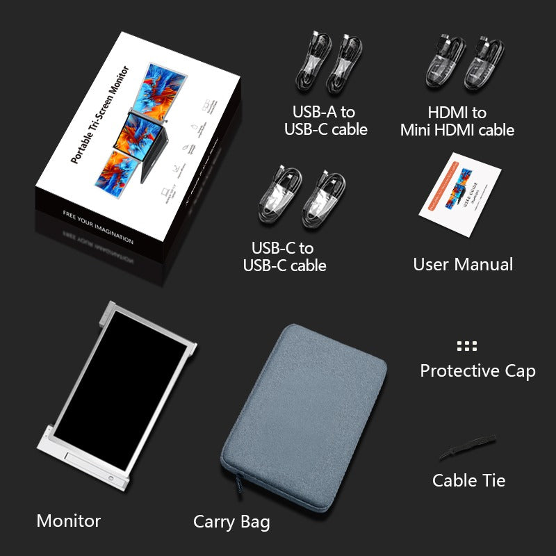 Portable Triple-Screen Monitor For Laptop Expansion Screen 1920x1080 Resolution Easy Installation for 15" & 17"