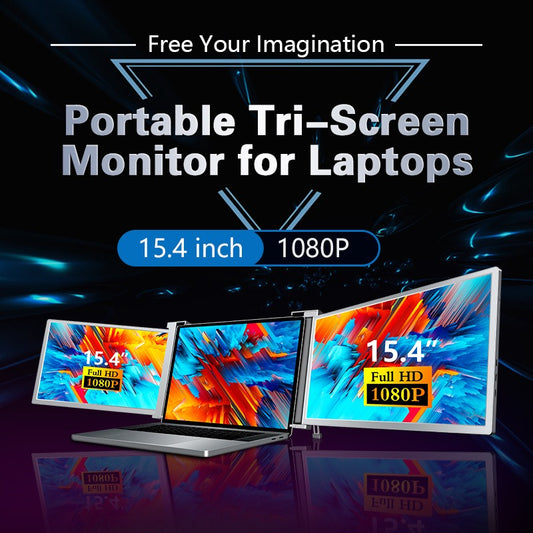 Portable Triple-Screen Monitor For Laptop Expansion Screen 1920x1080 Resolution Easy Installation for 15" & 17"